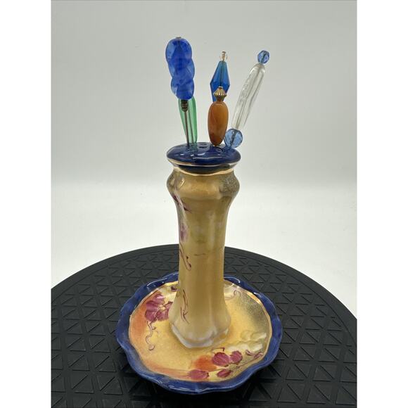 Vintage Leaf Ceramic Hand Painted Hat Pin Holder with 5 Hat Pins main image 4